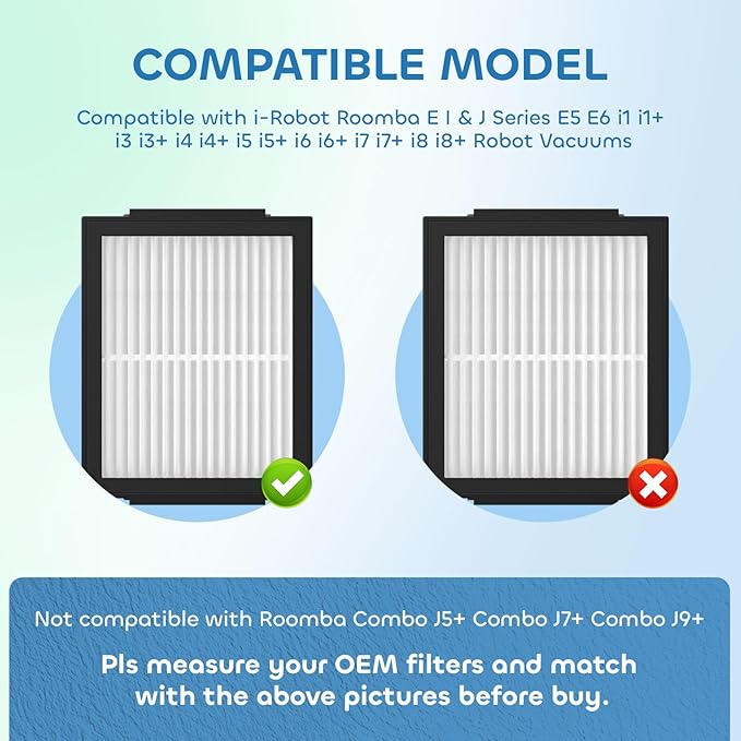 6 Pack Filter Replacements Compatible With i Robot Roomba E I & J Series E5 E6 i1 i1+ i3 i3+ i4 i4+ i5 i5+ i6 i6+ i7 i7+ i8 i8+ NOT for J9, High Efficiency Filter for iRobot Roomba Replacement Parts - AquaVibe
