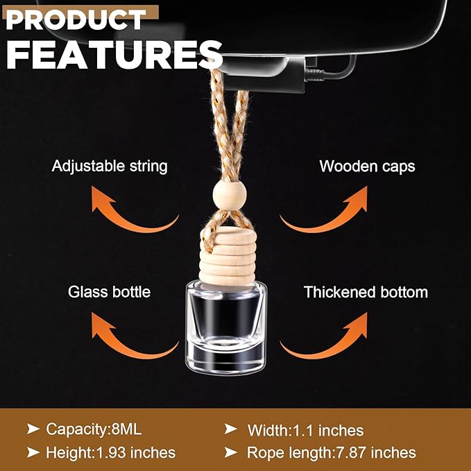 Domensi 800 Pieces Hanging Car Diffuser Air Freshener Bottle Bulk Empty Glass Refillable Perfume Bottles Oil Diffuser Aromatherapy Pendant for Auto Interior Ornaments Decor (Clear)