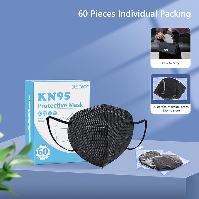 BLScode KN95 Face Mask 60 Pack,Individually Wrapped 5-Layer face Masks,Filter Efficiency≥95% - AquaVibe