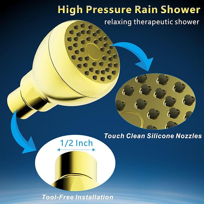 High Pressure Shower Head - Powerful Bathroom Pressure Boosting Showerhead - Perfect Universal Replacement for Bathroom Shower Heads (Gold)