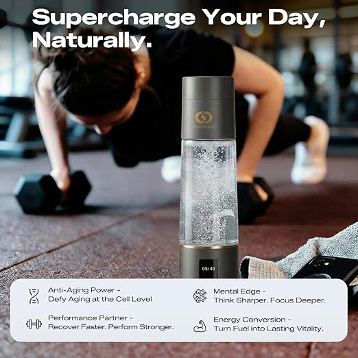 Hydrogen Water Bottle Generator - Up to 6400 PPB & 12-Hour Hydrogen Retention - H2 Certified SPE/PEM Tech - Portable, Recovery & Thoughtful Wellness Gift (Grey)