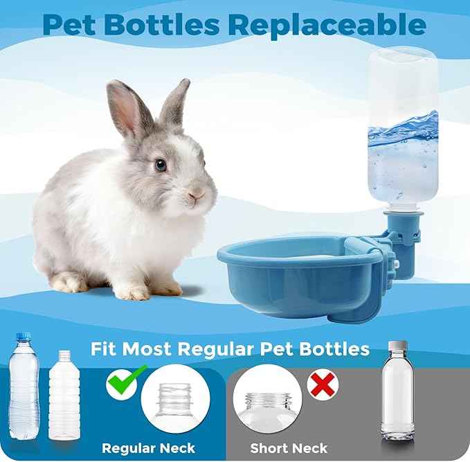 VANNON 16oz Pet Water Bottle, Gravity Dog Water Bowl Dispenser for Cage, Anti-Overflow Water Dispenser for Small Dogs, Cats, Rabbits and Other Small Animals, BPA Free, Blue