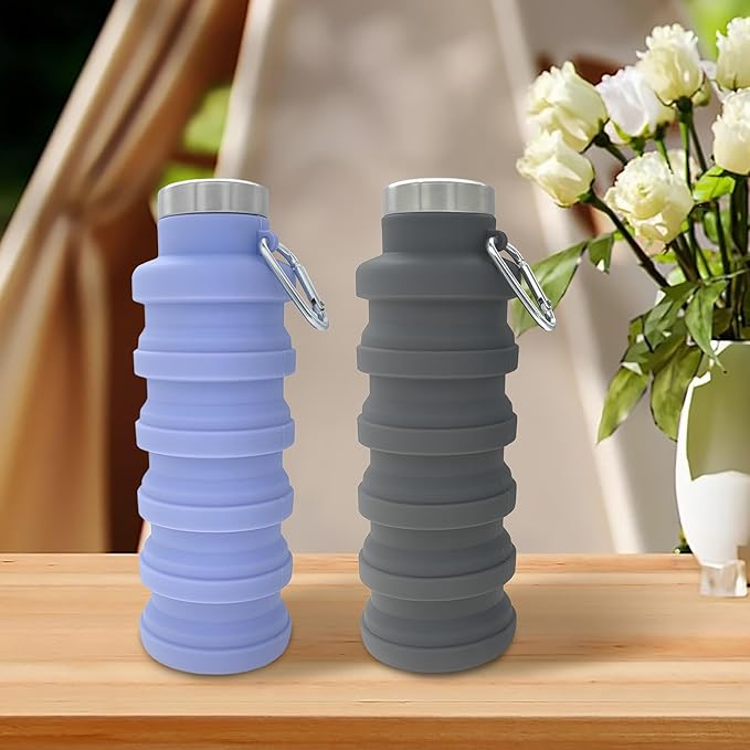 YCT Collapsible Water Bottle 17oz（500ml），Travel Portable Sport Water Bottle，Reusable Silicone Foldable Water Bottles for Gym Camping Hiking (Black+Pink)