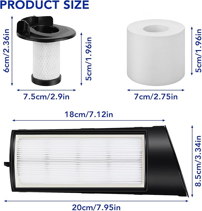 Vacuum Filter Replacement for Shark ICZ362H IC160 IC162 - Accessories Parts for Shark Vertex Pro Powered Lift-Away Cordless Vacuum- 2 Foam Filter and 2 Pre-Motor Filter 1 HEPA Filter and 1 Brush - AquaVibe