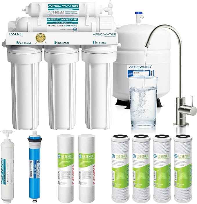 APEC Water Systems ROES-50 Essence Series Top Tier 5-Stage WQA Certified Ultra Safe Reverse Osmosis Drinking Water Filter System with Extra High Capacity Pre-Filter Set Stage 1-3