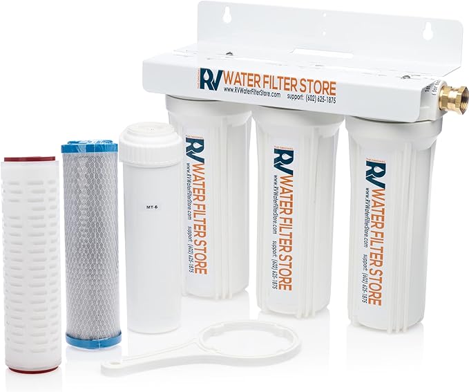 Extreme Clean 3 Stage Water Filtration System - Includes Virus Hero, F1PB Anti Scale 0.5 Micron Carbon Block, Heavy Metal Trap Filter - High Flow, Standard Bracket
