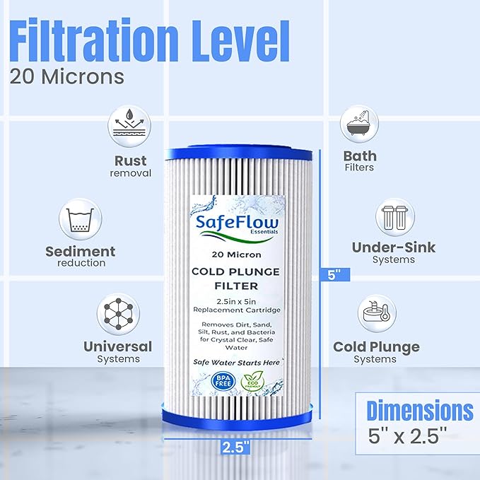 5" x 2.5" Cold Plunge Filter 20 Micron – Fits The Pod Ice Cold Plunge Water Chiller, Cold Plunge Filters, and Under Kitchen Sink Systems (6)