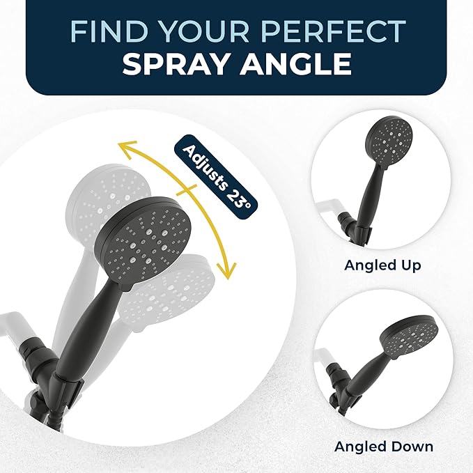 HammerHead Showers® Solid Metal 3-Spray Handheld Shower Head with Long Hose and Holder - MATTE BLACK - 2.5 GPM High Pressure Shower Head with Handheld Sprayer - WIDE, MASSAGE, and MIST Sprays