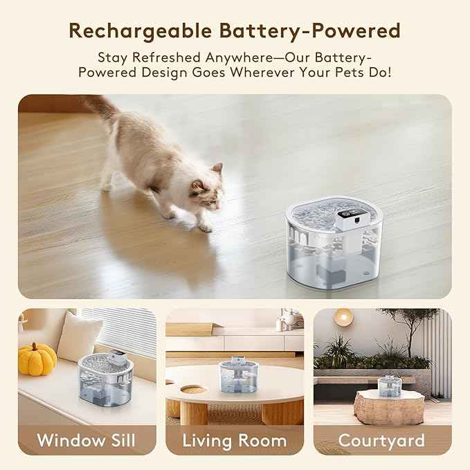Wireless Cat Water Fountain, 84oz/2.5L Battery-Operated Automatic Cat Water Dispenser with Motion Sensor, BPA-Free Cordless Water Fountain for Pet Small Dog – Ideal for Indoor Use