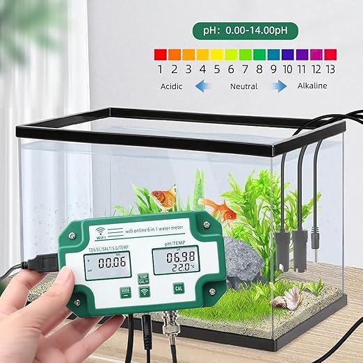 Digital Water Quality Meter, 6 in 1 WiFi Smart Water Quality Monitor with App Control, PH EC TDS(PPM) Salt S.G Temperature Tester for Swimming Pools, Household Drinking Water. ﻿