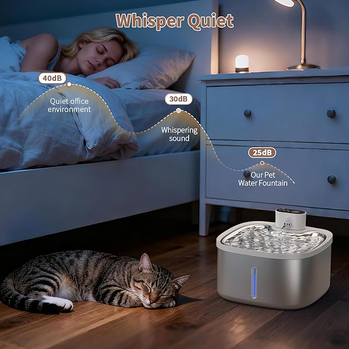 Cat Water Fountain Stainless Steel Wireless 118oz/3.5L–Cordless Battery-Operated Pet Water Dispenser with All-in-One Rechargeable Pump, 3 Smart Flow Modes,Quiet Indoor Fountain for Cats & Dogs