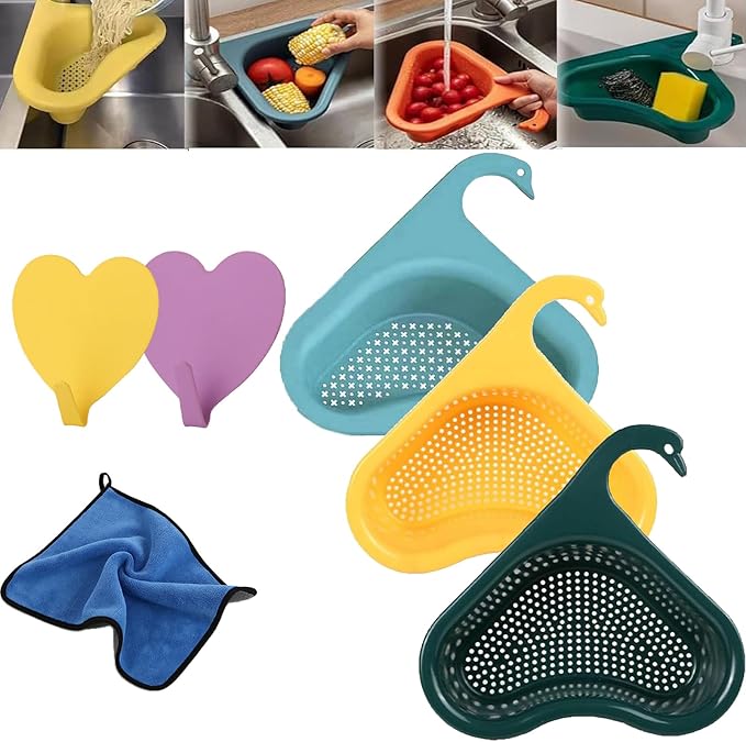 Faucet Hanging Filter Basket for Kitchen Sink, Faucet Hanging Filter Basket, Kitchen Sink Drain Basket Swan, Multifunctional Drain Basket for Kitchen Drain Strainer (3 Pcs B)