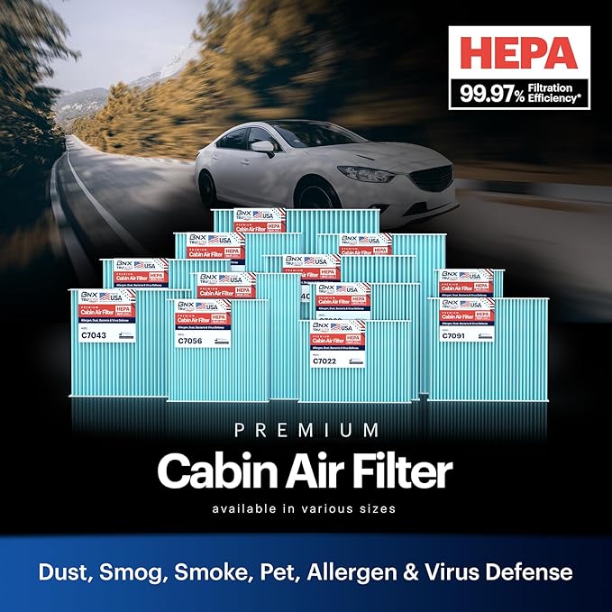 BNX TruFilter C7056 Cabin Air Filter, HEPA 99.97%, MADE IN USA, Compatible With Select Toyota Camry, 4Runner, Prius, Avalon, FJ Cruiser, Celica, Sienna, Solara; Lexus ES330, GX470, RX330, RX350,RX400h