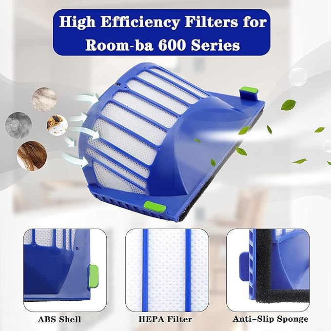 Replacement Parts fit for i-Robot Room-ba 600 Series 614 618 620 630 640 650 660 675 680 685 690 692 694 695 Vacuum Cleaner Replenishment Kit- Includes 3 Filter, 3 Side Brush &1 Bristle Brush - AquaVibe