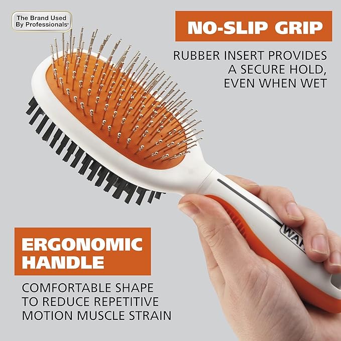Wahl Premium Pet Double Sided Pin Bristle Brush with Patented Stacked Pin Design for Dogs - Removes Loose Hair & Stimulates the Skin while Creating a Soft Coat Shine - Model 858501 - AquaVibe