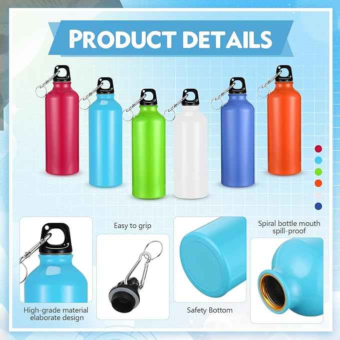 Yaomiao 36 Pcs Lightweight Aluminum Water Bottle Bulk 17 oz Leak Proof Bike Water Sports Bottles with Buckle and Twist Cap Team Reusable for Sports Gym Bicycle Camping(Mix 3)