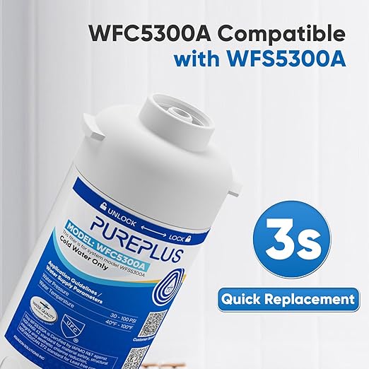 PUREPLUS Under Sink Water Filter, 22000 Gallons, 99.99% Chlorine Reduction, NSF/ANSI 42 Certified, Direct Connect Under Counter Water Filtration System with an Extra Replacement WFC5300A Filter