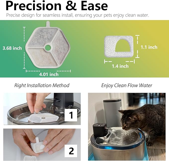 6+6 Pcs Cat Water Fountain Filters Replacement Compatible with Smartoo 152oz/4.5L Wireless Cat Fountain, Pet Water Fountain Filter with Pre-Filter Sponges