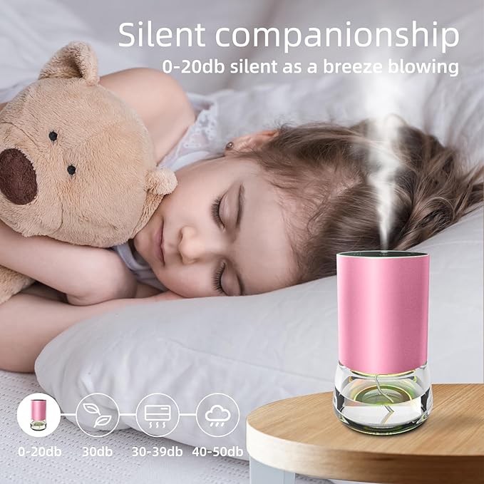 Waterless Essential Oil Diffuser 100ML Large Capacity Battery Operated Cordless Aromatherapy Diffuser with Timing & 3 Mist Levels car Diffuser 7 Colour Led Lights (Pink)
