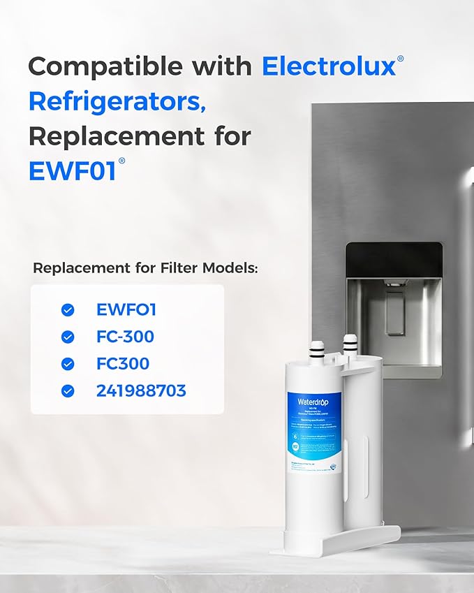Waterdrop Replacement for EWF01®, FC-300, FC300, EFF-6018A, 241988703 Refrigerator Water Filter, 2 Filters