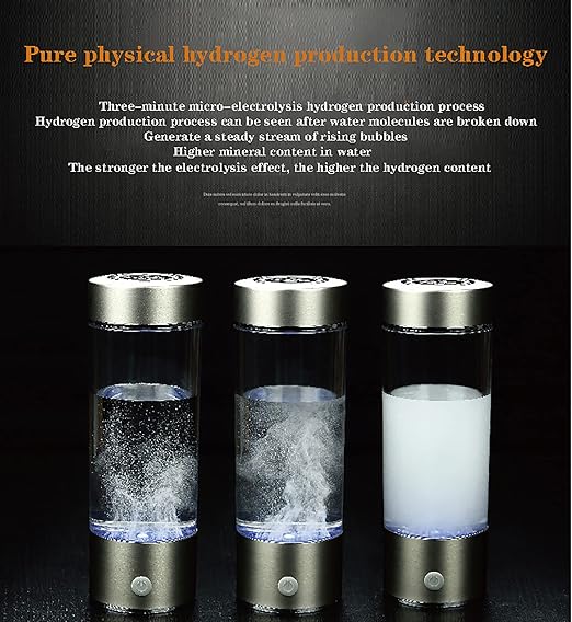 Portable Hydrogen-Rich Water Cup, Anti-Oxidation and Anti-Aging USB Rechargeable ion Water Generator, for Home Travel (700-900ppb/400ml)(Color:True Color)
