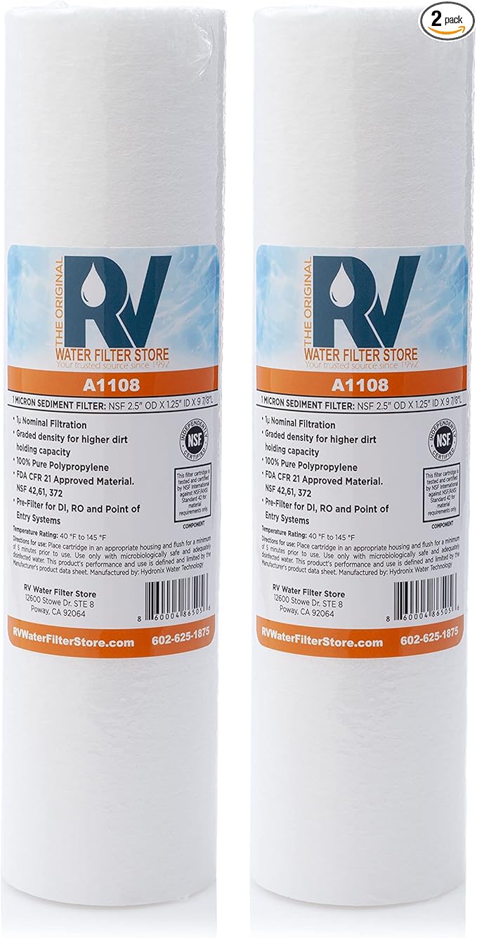 A1103 Essential 1 Micron Sediment Water Filter - High Capacity, Replacement Cartridge, Disposable Pre-Filter - 10" Unit, Pack of 2