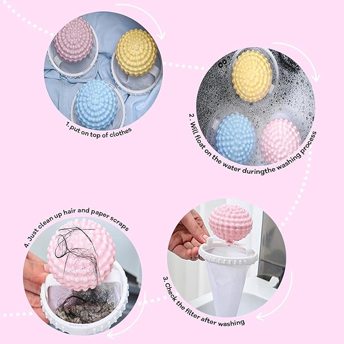 3Pcs-Pet Hair Remover for Laundry,Floating Hair Filtering Mesh Remova, 2025 New Washing Machine Hair Catcher,Dog Hair Remover for Laundry (Yellow+Pink+Blue)