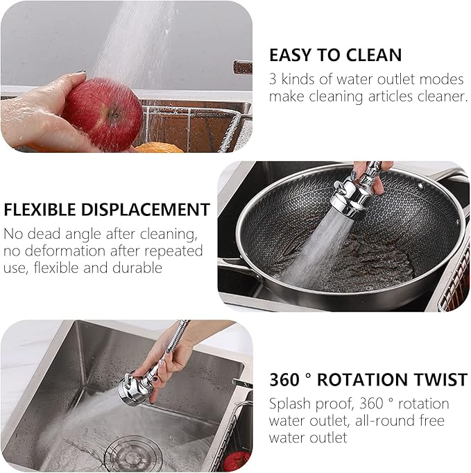 3 Pieces Kitchen Tap Head Fucet Aerator, 360 Degree Rotatable 3 Mode Adjustable Faucet Extender Kitchen Faucet Head Replacement for Bathroom Kitchen