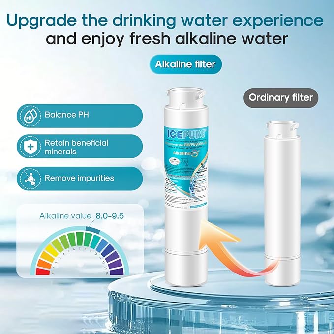 ICEPURE Alkaline RWF5800A-AL Refrigerator Water Filter Replacement for Frigidaire EPTWFU01, EWF02, Pure Source Ultra II, PureSource Ultra 2, GP006, BO022, MR022, SCWFTCTO, 4562222, Enhances PH, 1Pack