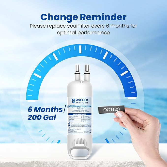 Waterspecialist EDR1RXD1 Water Filter,Replacement for W10295370A, Everydrop® Filter 1, EDR1RXD1B, P8RFWB2L, P4RFWB, Kenmore® 46-9081, 46-9930, WS638 Refrigerator Water Filter, 4 Filters