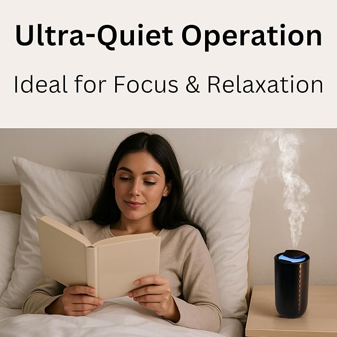 Waterless Essential Oil Diffuser - Portable Cordless Aromatherapy Diffuser for Home, Car & Office - 3 Mist Levels - 15ml Oil Capacity Waterless Scent Machine - USB-C Rechargeable