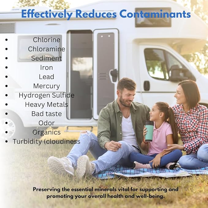 RV Water Filter & Hose Protector, Inline Water Filter Reduces Bad Taste, Odor, Chlorine & Sediment, Ideal for RVs, Campers, Travel Trailers, Boats, American Owned Company