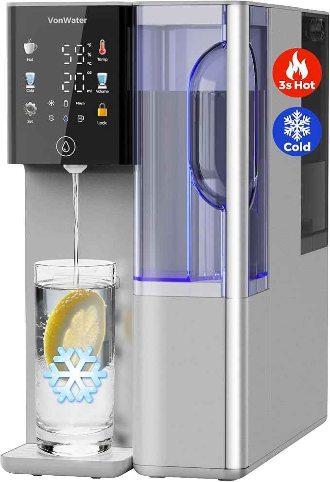 C5 Countertop Reverse Osmosis Water Filter, Hot and Cold RO System-3s Instant Hot, 6 Temp Settings 7-Stage RO Filtration Dispenser, NSF/ANSI372/42/58, Portable Pitcher, 3:1 Pure to Drain