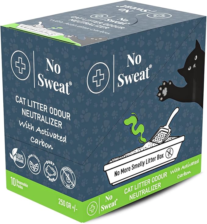 No Sweat Activated Carbon Cat Litter Odour Neutralizer- Made Of Coconut Shell -All Natural - None Chemical,Toxic Ingredients- Non-Scented-Planet Friendly-Disposable 10 Packs in One Box 250 GR - AquaVibe