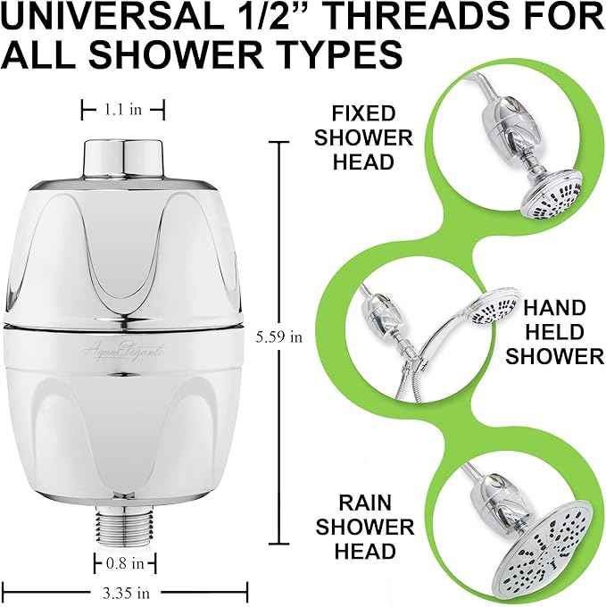 Aqua Elegante 16-Stage Shower Filter - Universal Showerhead Water Filters To Remove Chlorine & Hard Minerals - Bath Purifier And Best Filtered Softener System With Activated Charcoal - Chrome