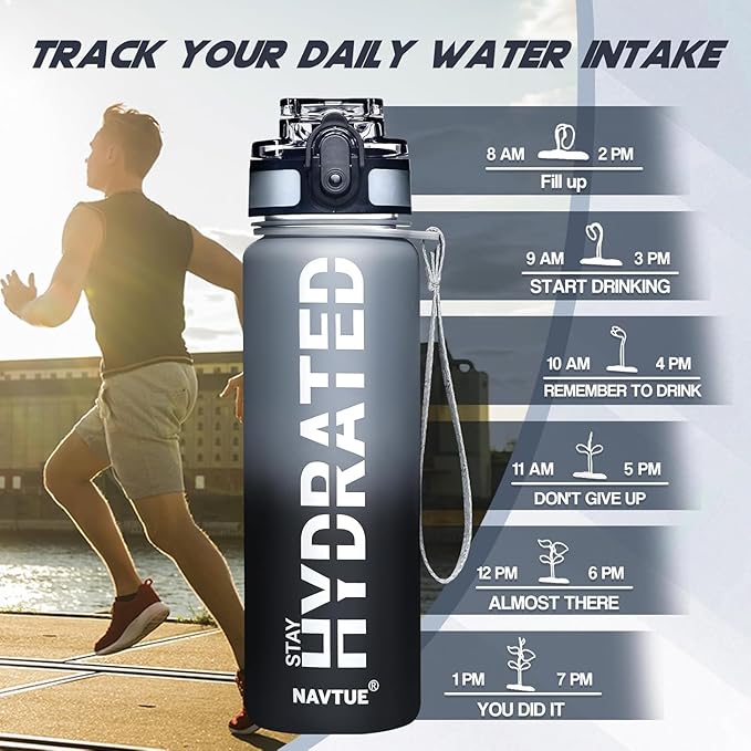 Water Bottle, 16oz Sports Water Bottles with Time Marker Wide Mouth, Motivational and Leakproof Drink Bottle, BPA Free Tritan with Carry Strap for Gym Fitness Outdoor(1 Bottle)