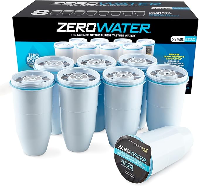 ZeroWater Official Replacement Filter & 32-Cup Ready-Read 5-Stage Water Filter Dispenser Bundle - Improved Tap Water Taste