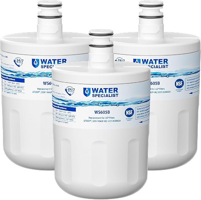 Waterspecialist 5231JA2002A Refrigerator Water Filter, Replacement for LG® LT500P®, ADQ72910911, GEN11042FR-08, LFX25974ST, ADQ72910901, ADQ72910907, Kenmore 9890, 46-9890, 3 Filters