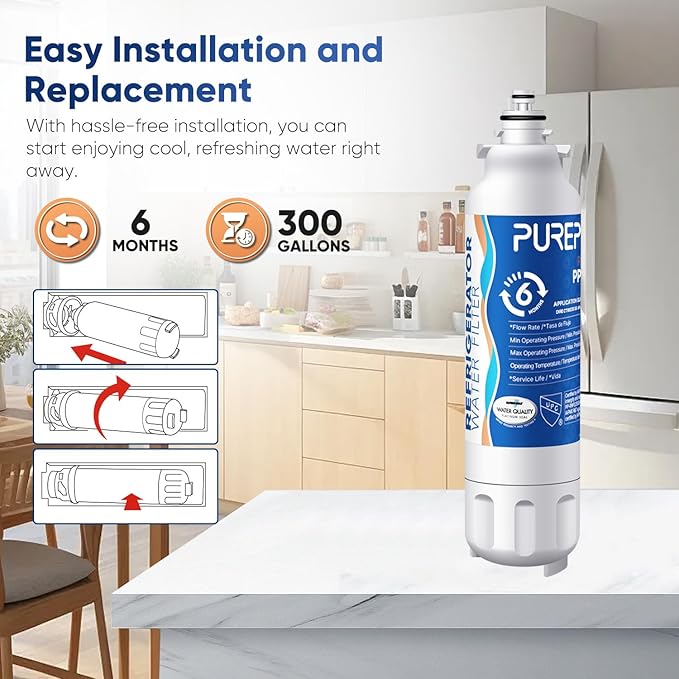 PUREPLUS LT800P NSF/ANSI 53&42 Certified Replacement for LG ADQ73613401, Kenmore 469490, 9490, ADQ73613402, ADQ736134, LSXS26326S LMXC23746S, LT120F, Refrigerator Water and Air Filter Combo, 1Pack