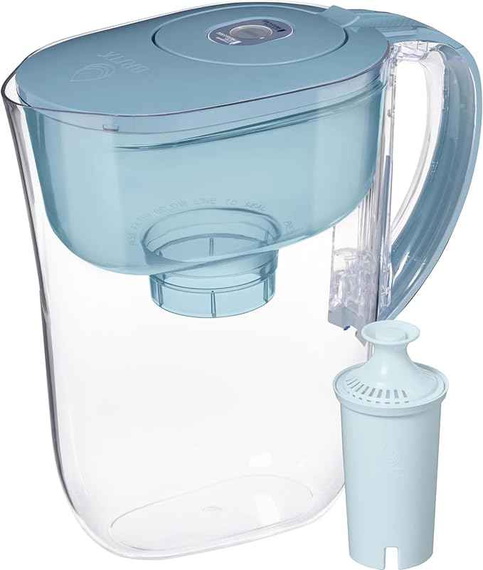 Brita Small 6 Cup Water Filter Pitcher, 1 BritaPlus Filter, Metro, Stone Blue (Package May Vary)