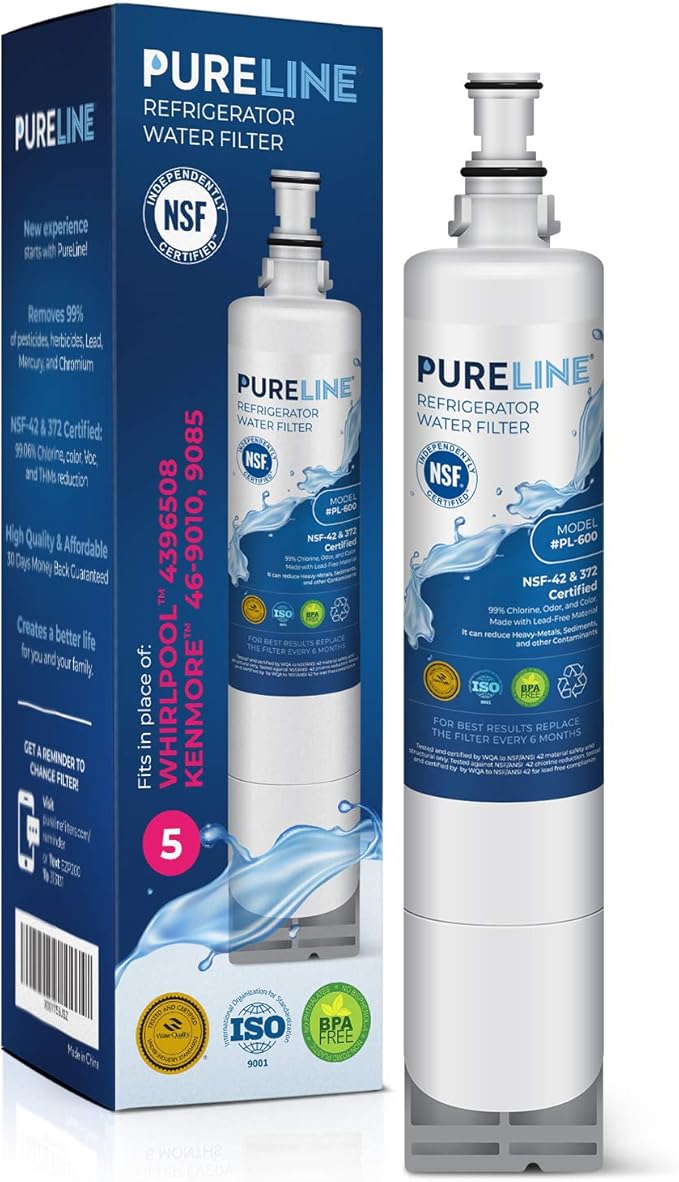 Pureline EDR5RXD1, 4396508 Replacement for Whirlpool 4396508, EDR5RXD1, EveryDrop Filter 5, Refrigerator Water Filter - Reduces Bad Taste & Odor - AquaVibe