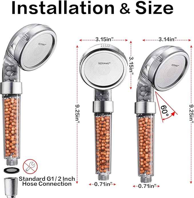 NOSAME Shower Head, Filter Filtration High Pressure Water Saving 3 Mode Function Spray Handheld Showerheads for Dry Skin & Hair