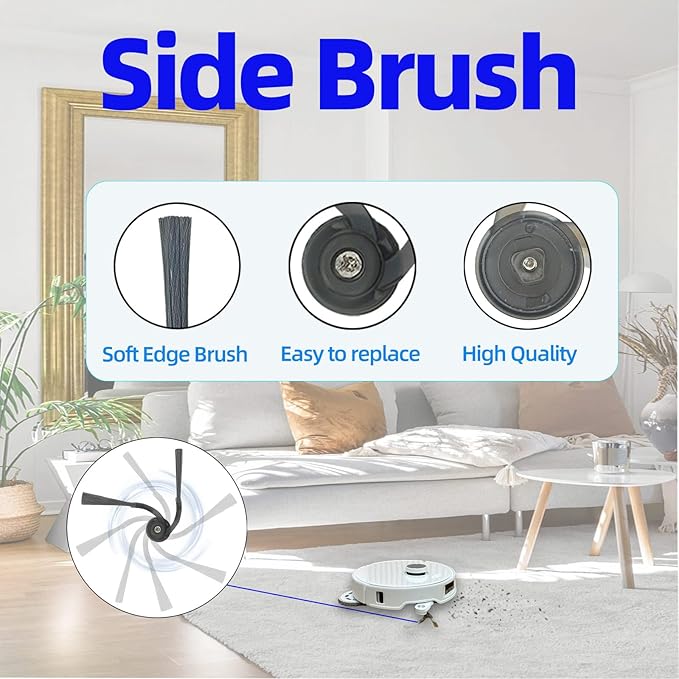 Replacement Parts Accessories Kit Compatible with Roborock Qrevo Curv/Qrevo Edge/Qrevo S5V/Curv S5X/Edge S5A Robot Vacuum Cleaner 1 Dual Main Brush,6 Side Brushes,4 Hepa Filters,4 Mop Pad,4 Dust Bags - AquaVibe
