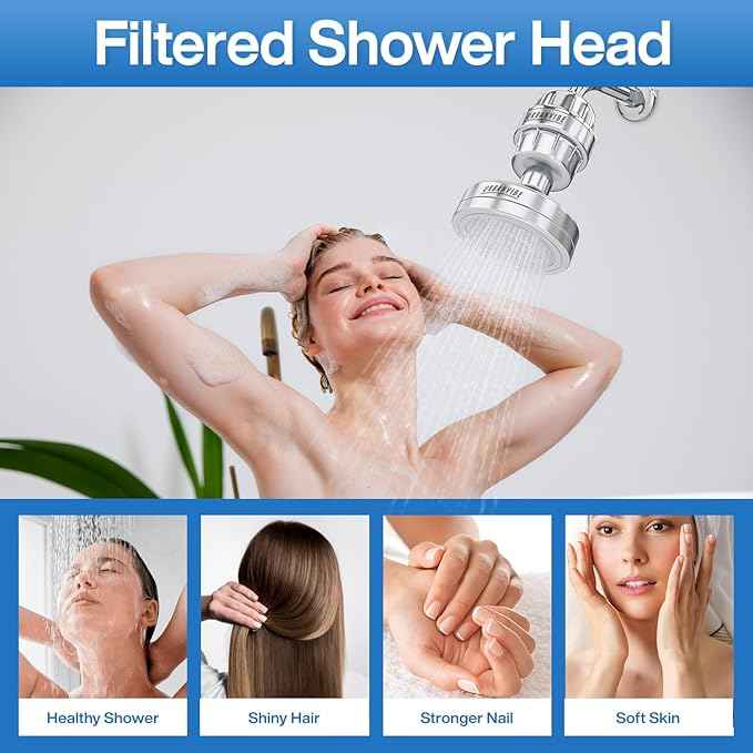 Urbanvibe Luxury Filtered Shower Head Set 20+3 Stage Shower Filter for Hard Water - Removes Chlorine and Harmful Substances - Showerhead Filter High Output