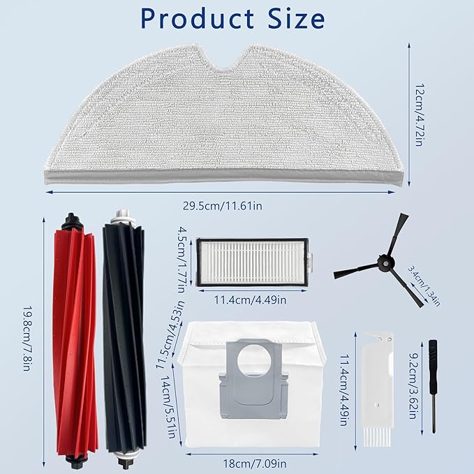 Replacement Accessories Kit Compatible with Roborock Q5 Max+/ Q5 Pro/ Q5 Pro+/ Q5 DuoRoller+/ Q8 Max/ Q8 Max+ Plus Vacuum Robot, Main Brushes, 2 Side Brushes, 2 HEPA Filters,2 Bags,2 Rags,Tools - AquaVibe