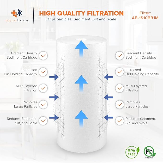 Aquaboon Whole House 1 Micron Water Filter 10 x 4.5 Against Sediment Water Filter Cartridge Replacement Compatible with DGD-5005, AP810, 2-Pack