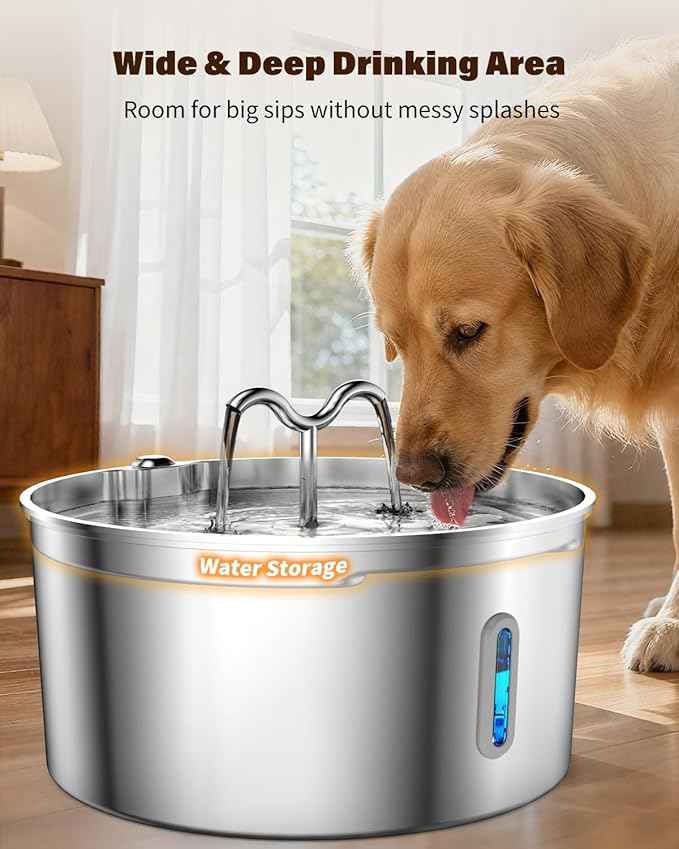 Dog Water Fountain for Large Dogs, 7L/236oz Stainless Steel Dog Water Bowl Dispenser, Automatic Pet Fountain, Ultra Quiet Pump, Large Drinking Area
