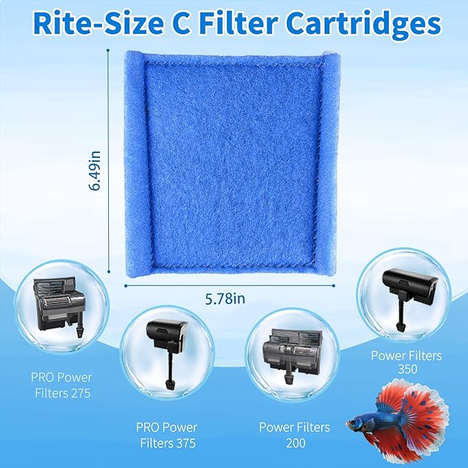 8 Pack Aquarium Filter Cartridges Replacement Filter Pad Compatible with Rite-Size C – Fits Marineland Penguin PRO 275/375 & Penguin 200/350 Power Filters