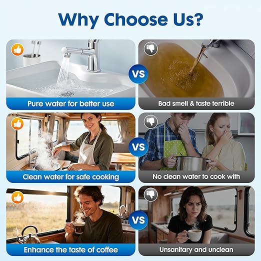 RV Water Filter System, 0.01 Micron RV Water Filtration System, 5-Stage PP+CTO+UF Filtration,Filters Out Sediments, Chlorine, Vocs, Heavy Metals, Odors for Pure Drinking Water, 1" Inlet/Outlet
