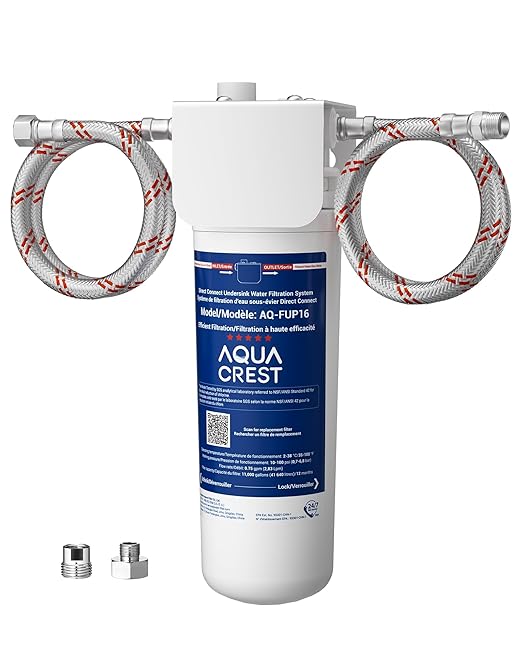 Aqua Crest UP16 Under Sink Water Filter System, Reduces up to 99.52% Chlorine, Bad Taste & Odor, Under Counter Water Filter Direct Connect to Kitchen Faucet, 11K Gallons